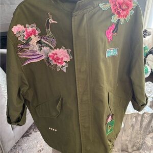 Zara Olive Green Embroidered Utility Jacket year 2k